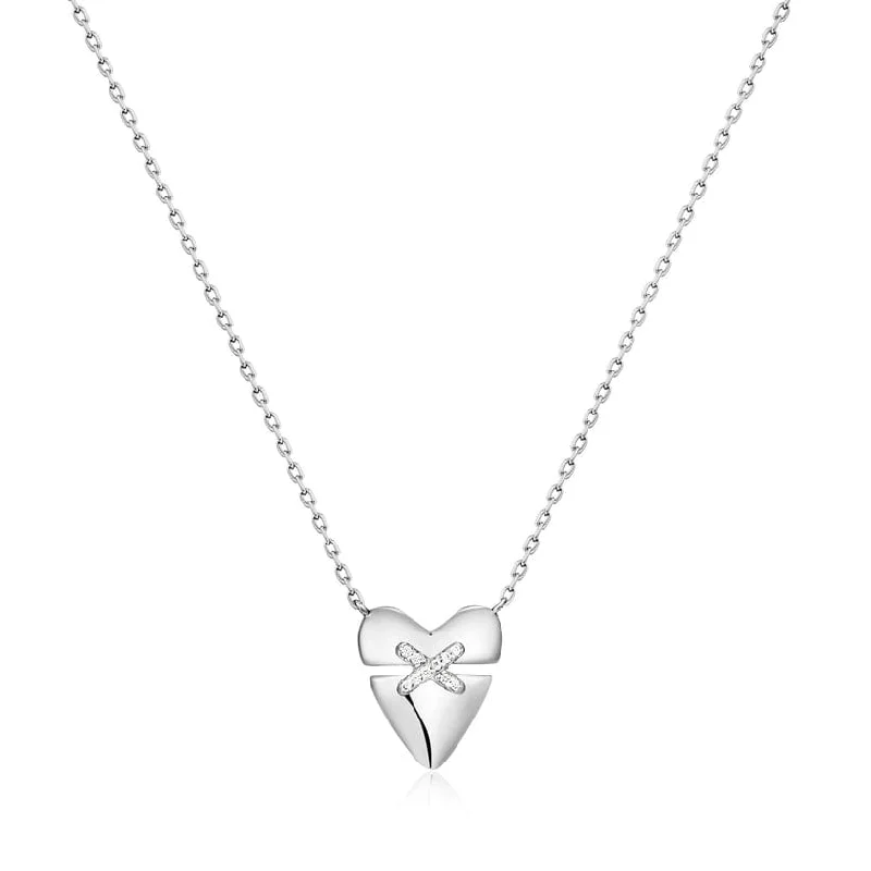 women's necklaces with dual-tone finish -Silver Heart Kiss Pave Necklace