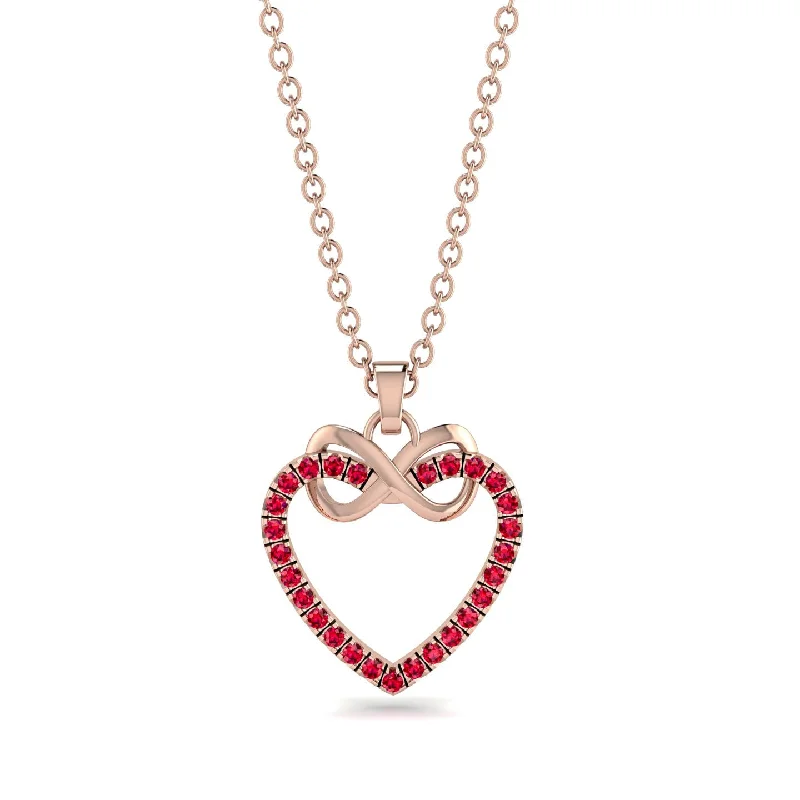 women's necklaces with heart pendant -Infinity Heart Ruby Necklace - Mollie No. 11