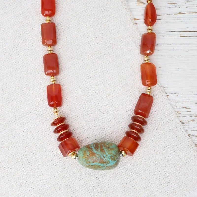 women's necklaces with sparkling diamonds -Carnelian and Turquoise Necklace