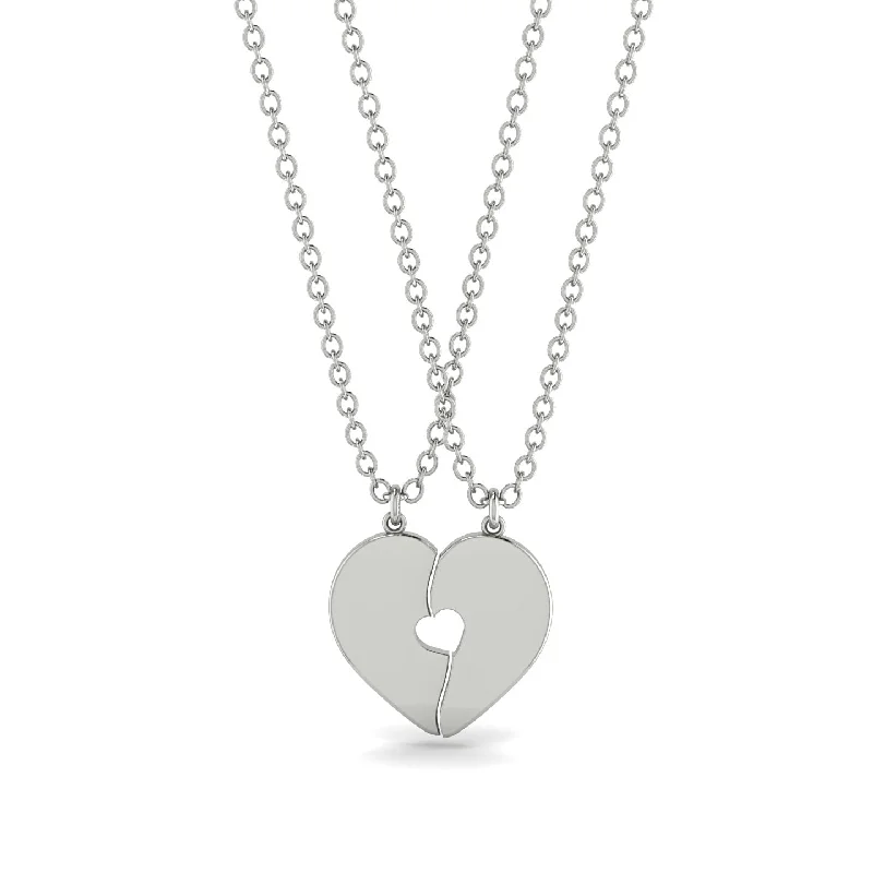 women's necklaces with chunky chain -Two Half Heart Gold Couple Necklace - Denise No. 3