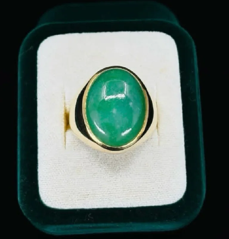 women's rings with halo design -1950s Men's Oval Jadeite Jade Signet Ring