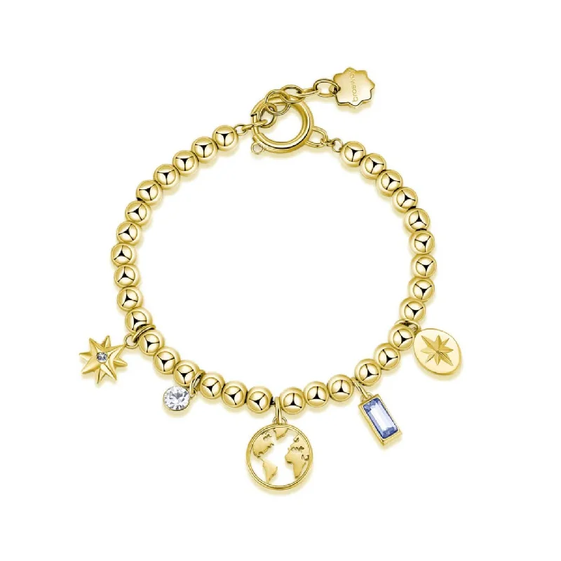 women's bracelets with engraved design -Stainless Steel Gold Tone Chakra Bracelet - World