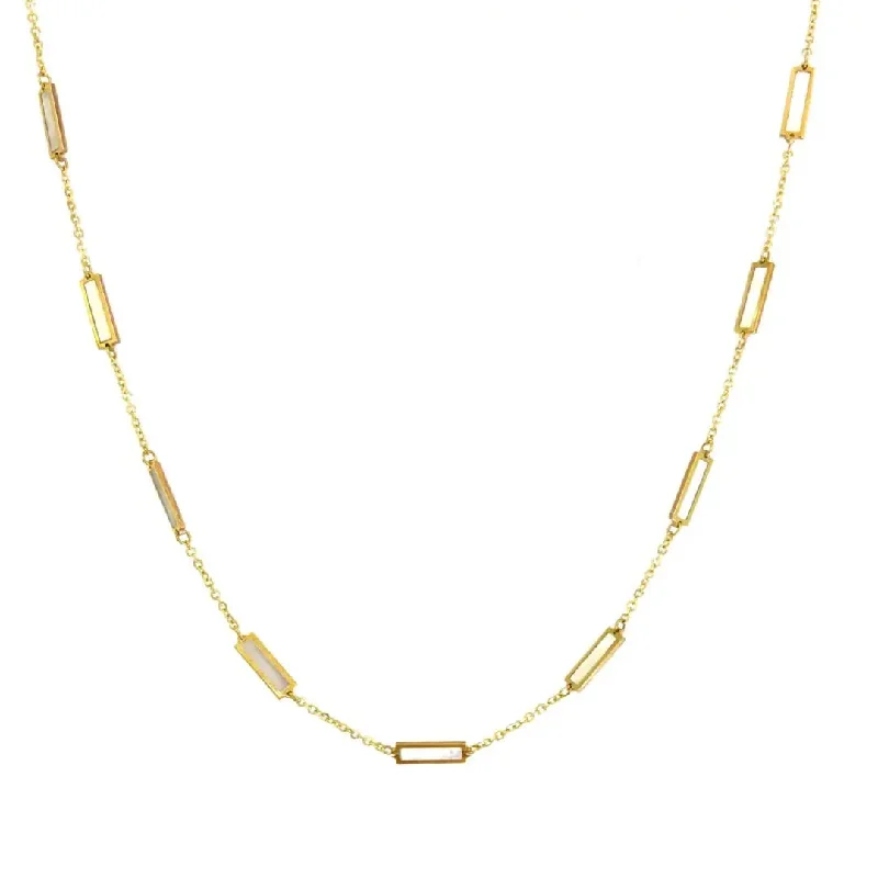 women's necklaces with diamond -Yellow Gold Mother Of Pearl Necklace