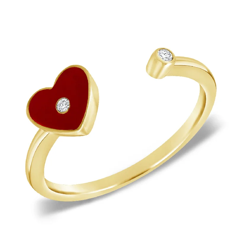 women's engagement rings with wide band -Red Heart & Diamond Wrap Ring