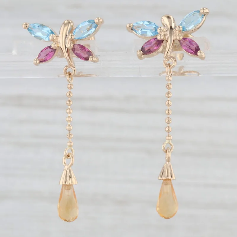 women's earrings with silver accents -1.54ctw Topaz Garnet Citrine Butterfly Earrings 14k Yellow Gold Drops