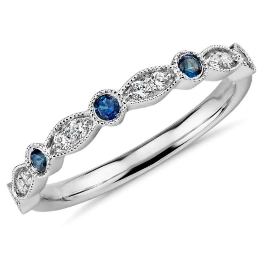 women's engagement rings with emerald side stones -Sapphire & Diamond Fancy Band Ring （14K )