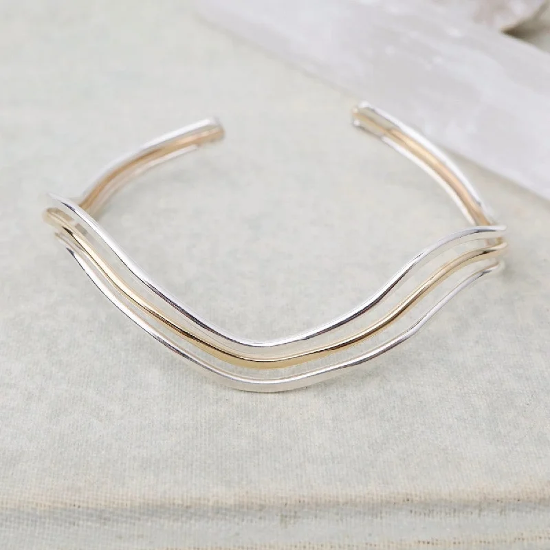 women's bracelets with delicate design -Triple Wave Bracelet Two Tone Gold Filled & Sterling Silver