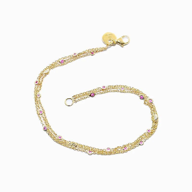 women's bracelets with wrap design -Triple Chain Bracelet in Pink Sapphires & Diamonds