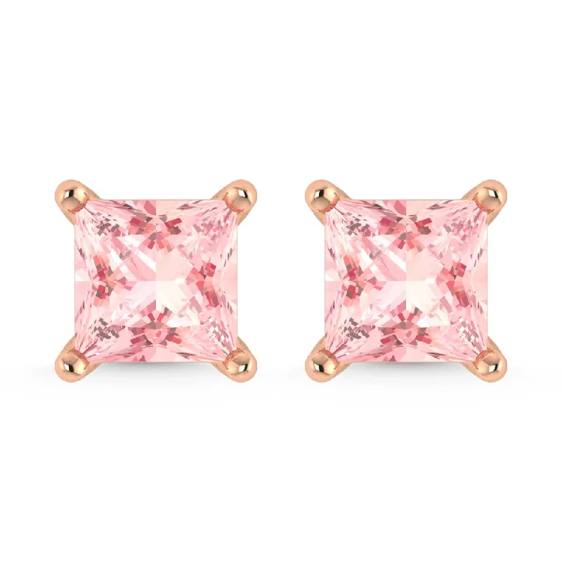 women's earrings with chandelier style -14K Rose Gold Lab Grown Pink Diamond 1/2 Ct.Tw. Princess Stud Earrings