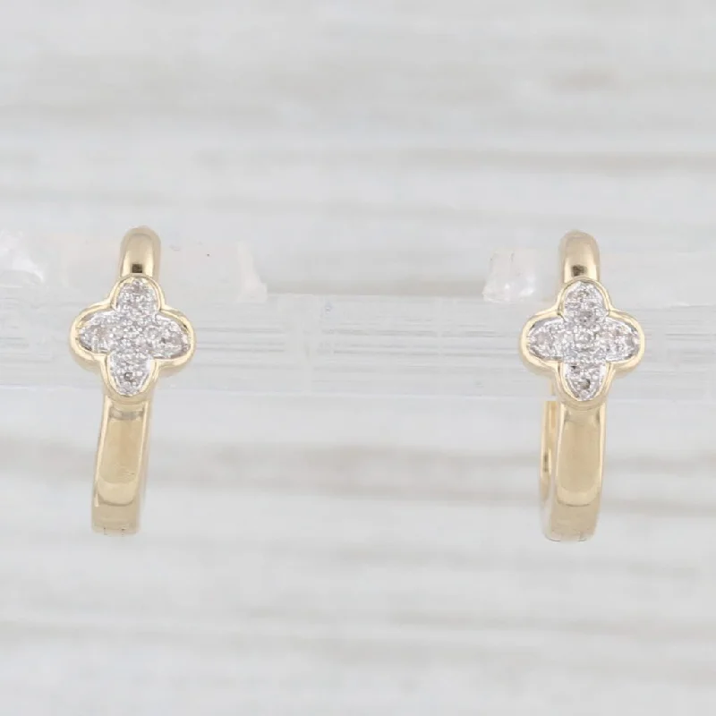 women's earrings with minimalist design -New Diamond Flower Small Hoop Huggie Earrings 10k Yellow Gold