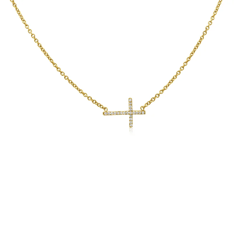 women's necklaces with amethyst -14k Yellow Gold Diamond Sideway Cross Necklace