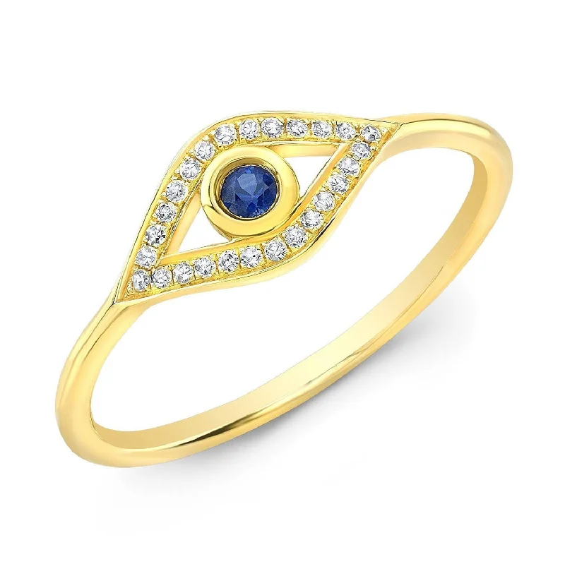 women's engagement rings with heart-shaped accents -Elegant Evil Eye Ring with Sapphire and Diamonds in 14K Gold