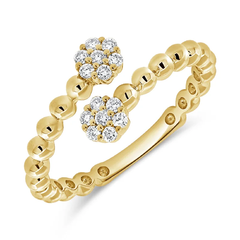 women's engagement rings with white gold -14K Gold Beaded Flower Ring with Diamonds