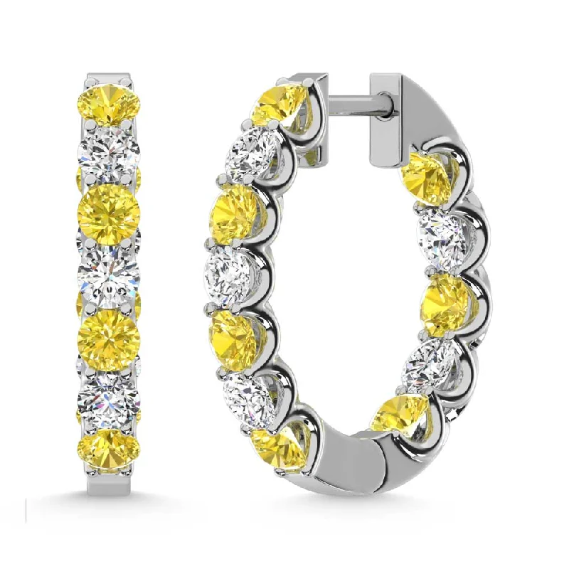 women's earrings with silver hoop -14K White Gold  4 Ct.Tw. Alternate White and Yellow Lab Grown Diamond Hoop Earrings