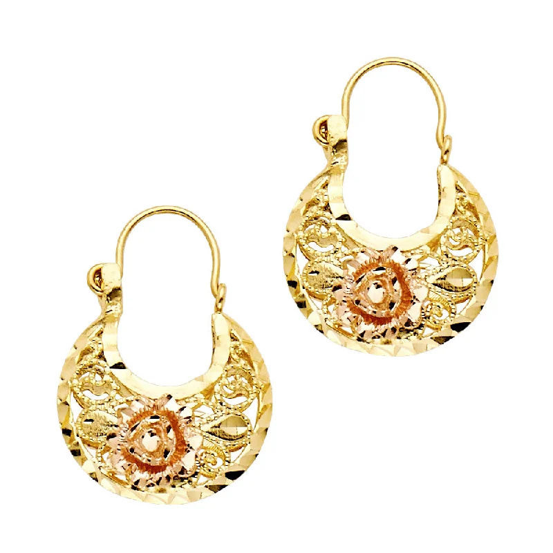 women's earrings with diamond pave -14K Basket Earrings Rose