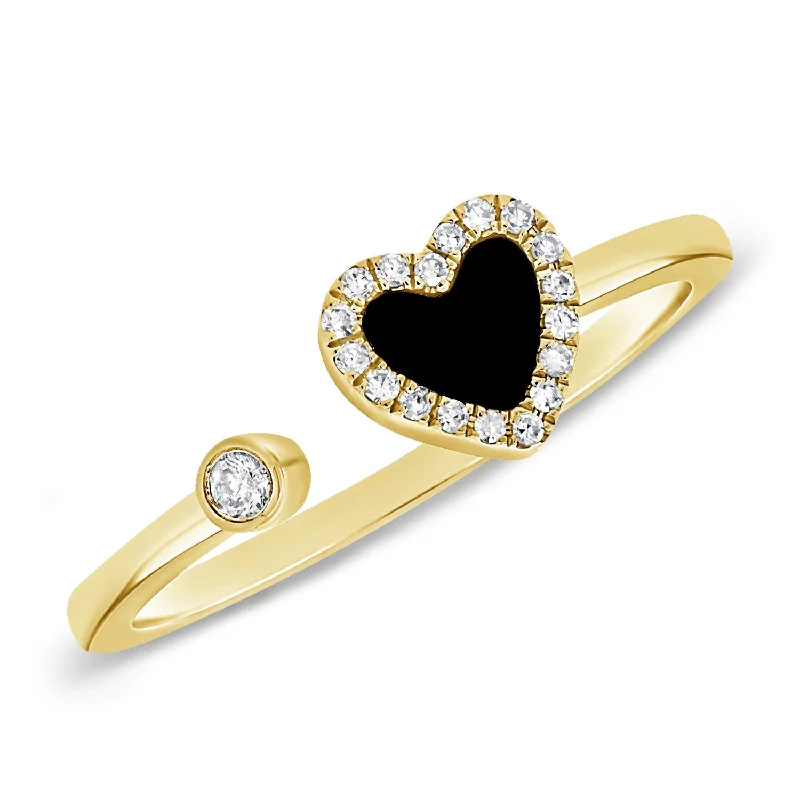 women's engagement rings with radiant diamonds -Black Heart Ring with Diamonds