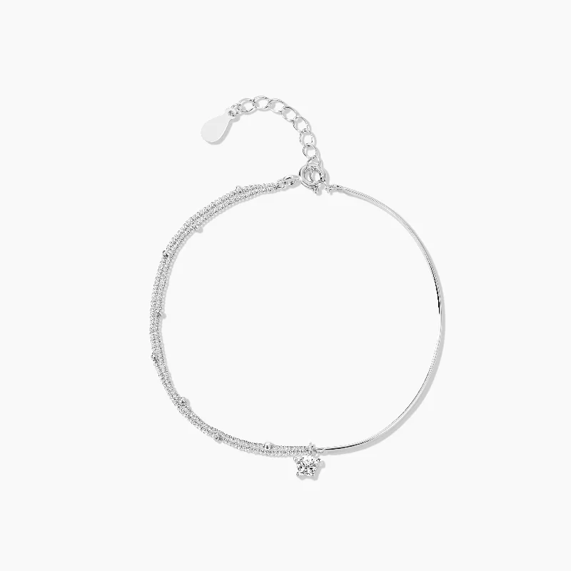 women's bracelets with luxury stones -Sterling Silver Half-Beaded Bracelet with Spirit Star Zirconia