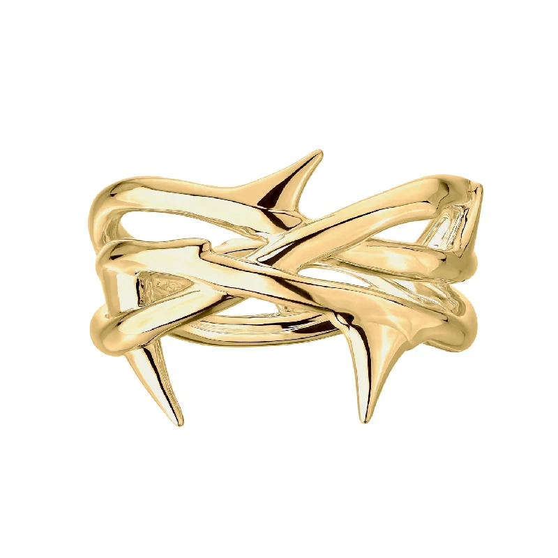 women's rings with heart-shaped diamond -Rose Thorn Triple Band Ring - Yellow Gold Vermeil