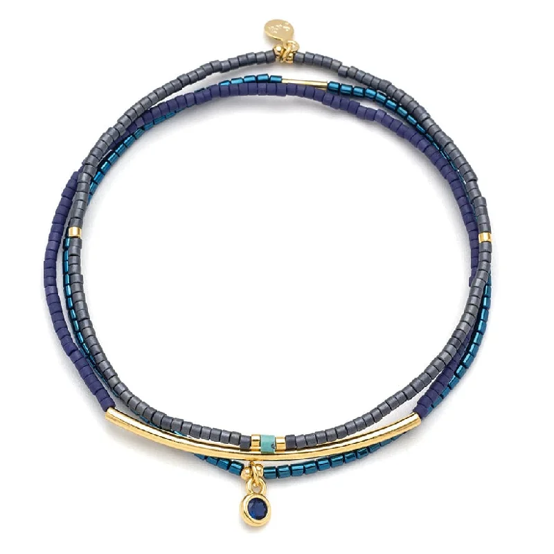 women's bracelets silver -Tonal Chromacolor Miyuki Bracelet Trio - Navy & Gold