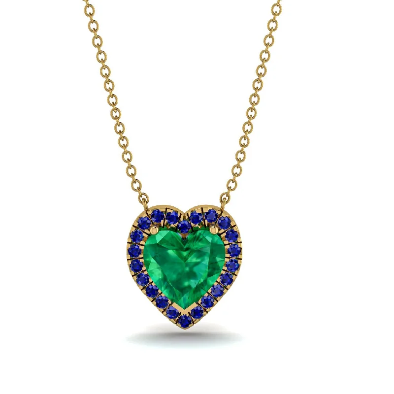 women's necklaces with bar pendant -4.7Ct Emerald Halo Heart Necklace - Jaylene No. 64