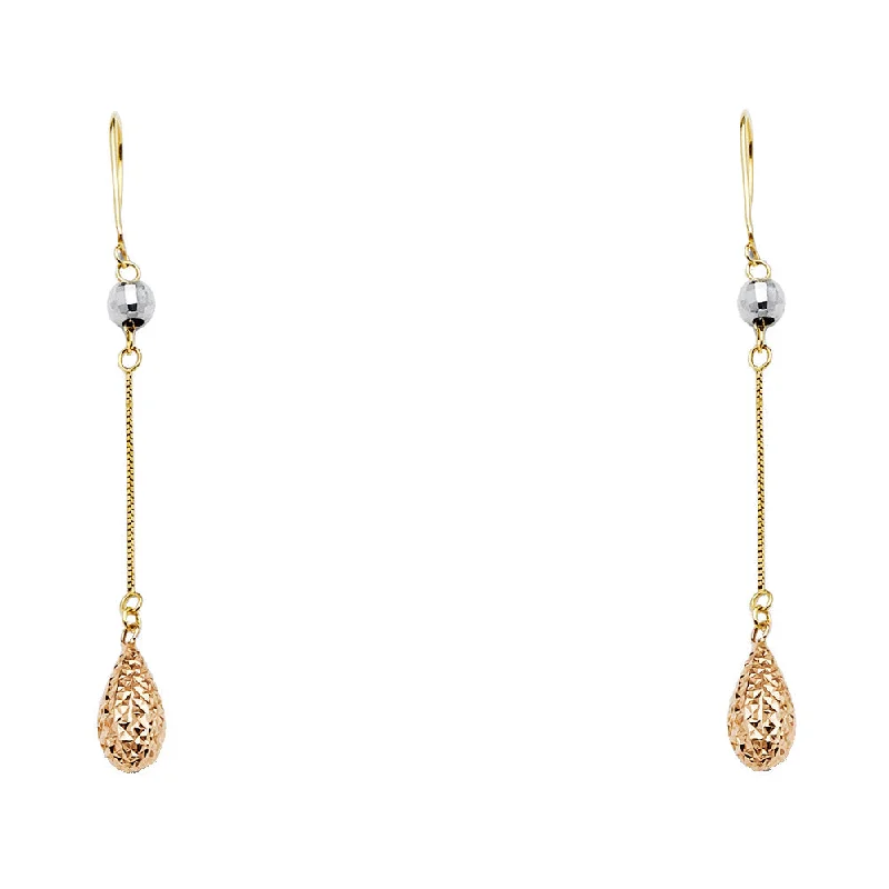 women's earrings with classic studs -14K 2T Teardrop Ball Hanging Earrings