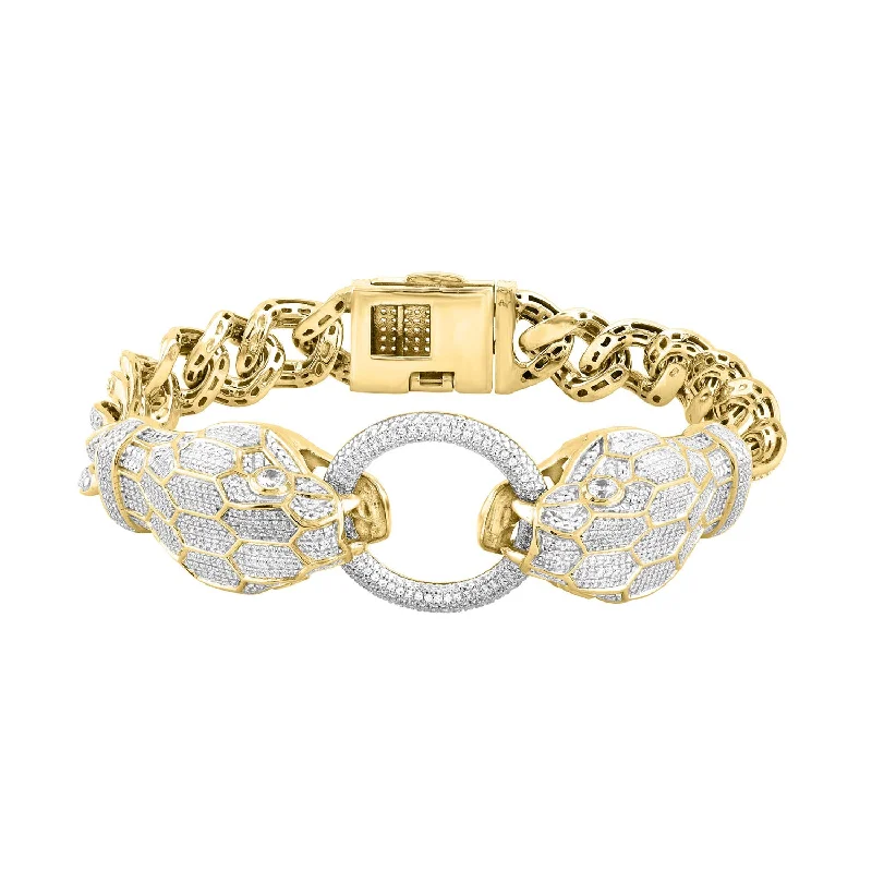 women's bracelets with gold accents -MEN'S BRACELET 1.55CT ROUND DIAMOND 10K YELLOW GOLD