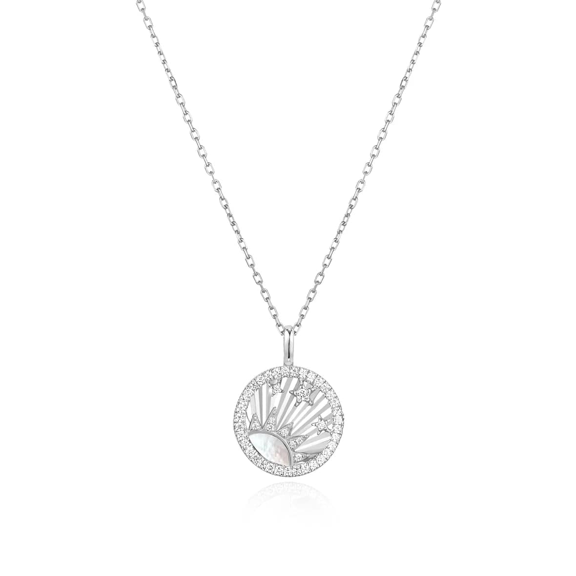 women's necklaces with silver accents -Silver Shiny Sun Star Necklace