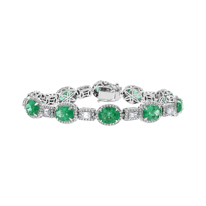 women's bracelets with engraved band -18KT White Gold 16 CTW Emerald & 4 CTW Diamond Halo Bracelet