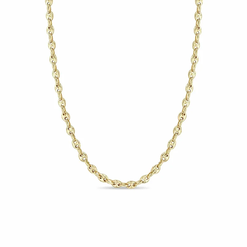 women's necklaces with personalized pendant -14k Gold Small Puffed Mariner Chain Necklace 18-20"