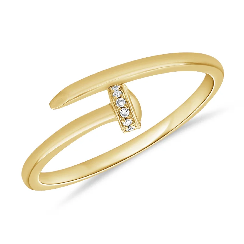 women's engagement rings with gemstone accents -14K Gold Trendy Open & Wrap Ring with Diamonds