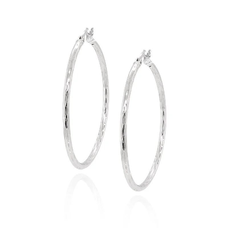 women's earrings with nature-inspired design -STERLING SILVER DIAMOND CUT HOOP EARRINGS, 40MM