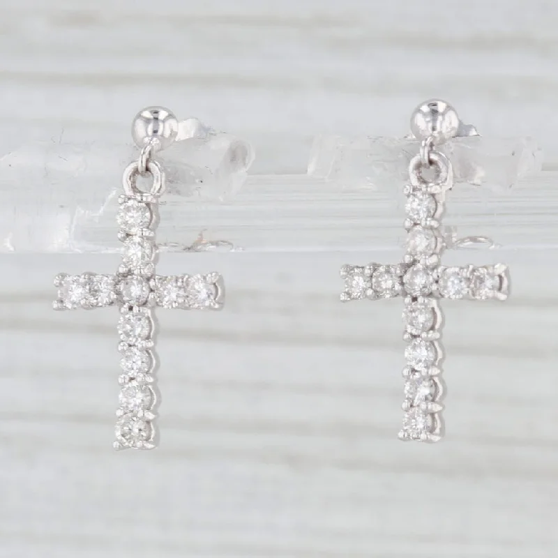 women's earrings with gold hoop -0.33ctw Diamond Cross Dangle Earrings 10k White Gold Drops