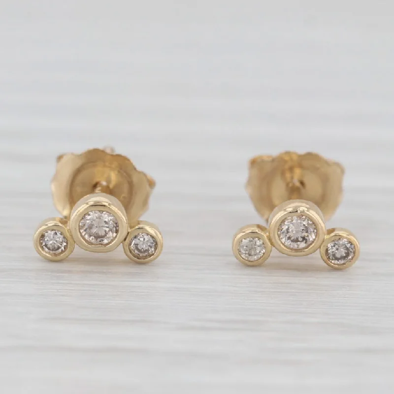 women's earrings with oval shape -New 0.15ctw Diamond 3-Stone Stud Earrings 10k Yellow Gold