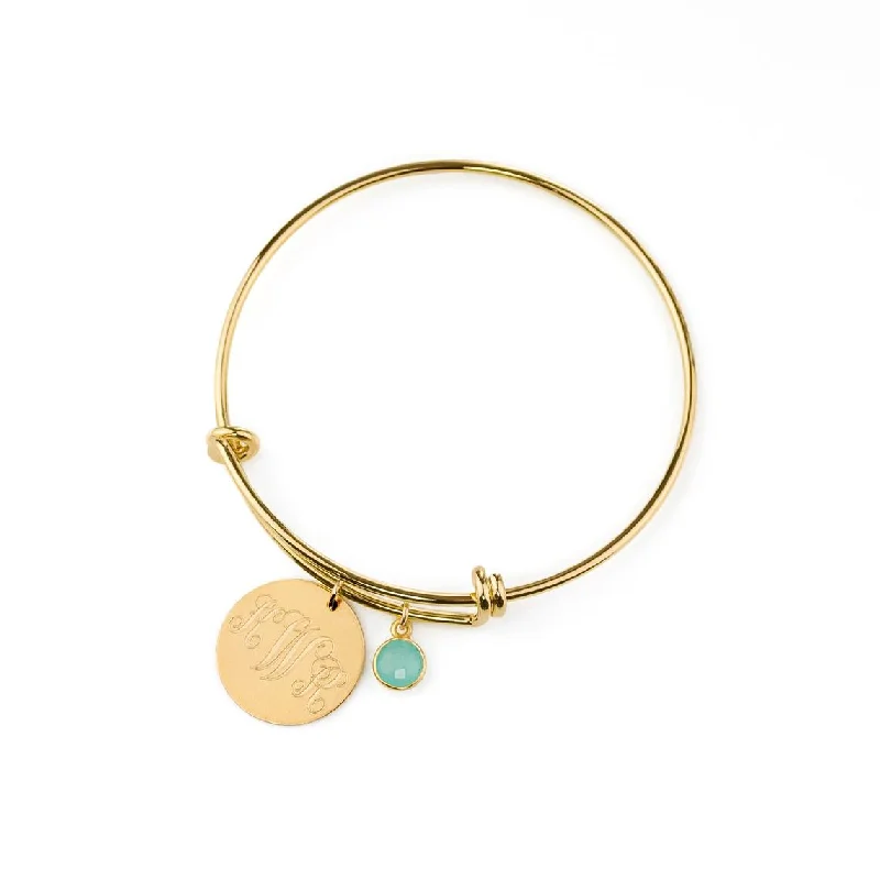 women's bracelets with minimalist design -Personalized Monogram Bangle Bracelet with Birthstone Charm