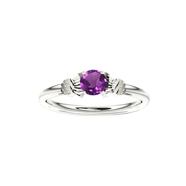 women's rings with smooth finish -Dainty Scottish Thistle Ring with Amethyst