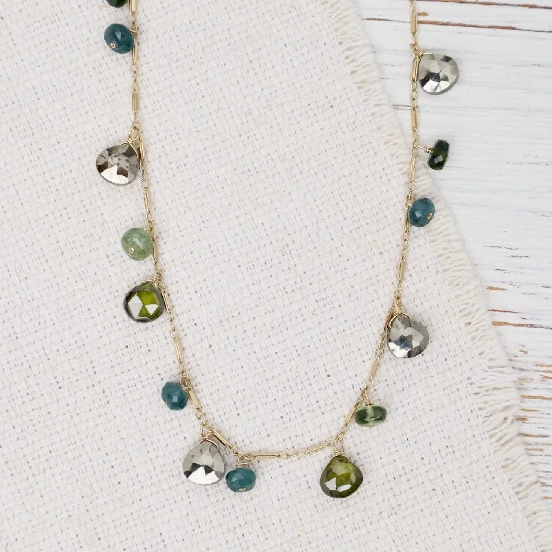 women's necklaces with solitaire pendant -Pyrite, Grandidierite, Chrome Diopside Long Necklace