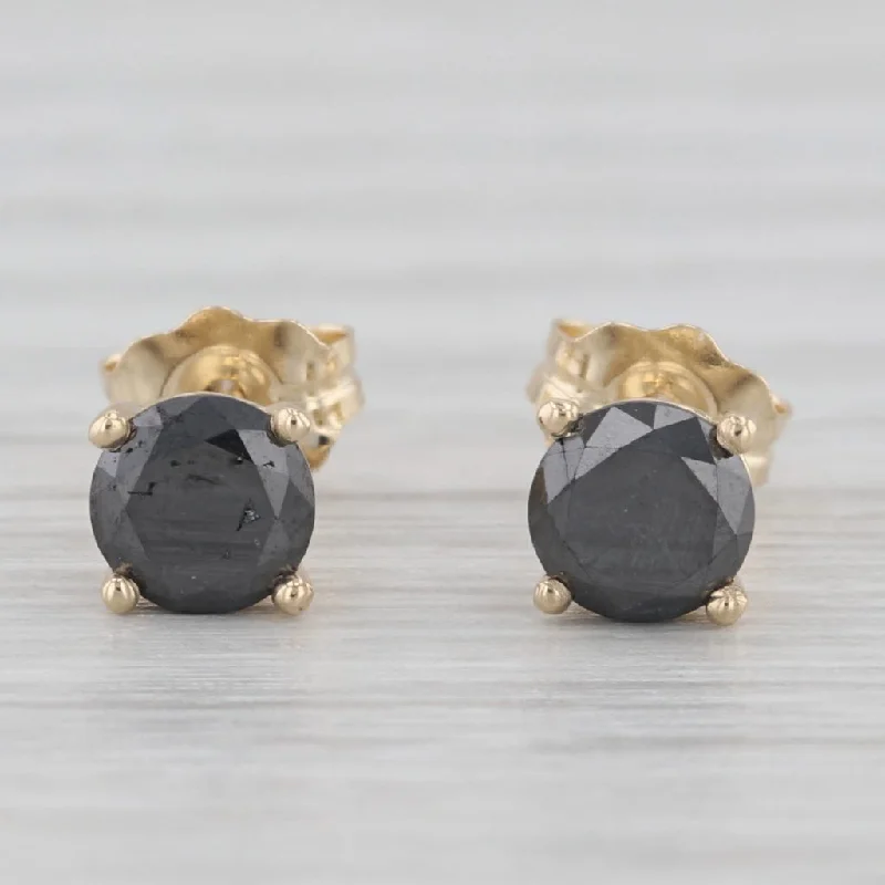 women's earrings with small studs -New 0.82ctw Black Diamond Stud Earrings 14k Yellow Gold Round Solitaires