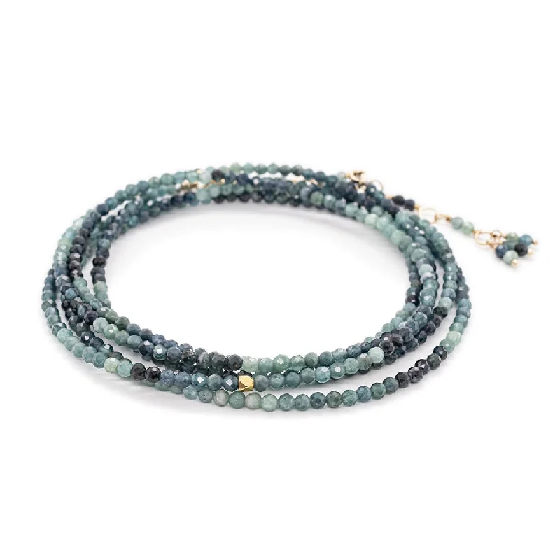 women's necklaces with bar pendant -14k Blue Tourmaline Wrap Bracelet & Necklace with 18K Hex Bead