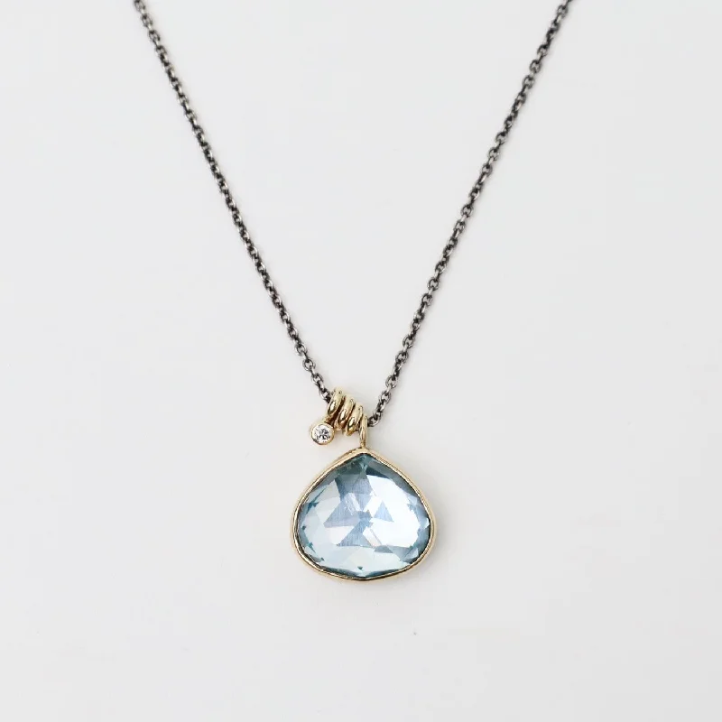 women's necklaces with geometric pendant -Jamie Joseph Small Lotus Rose Cut Sky Blue Topaz Necklace