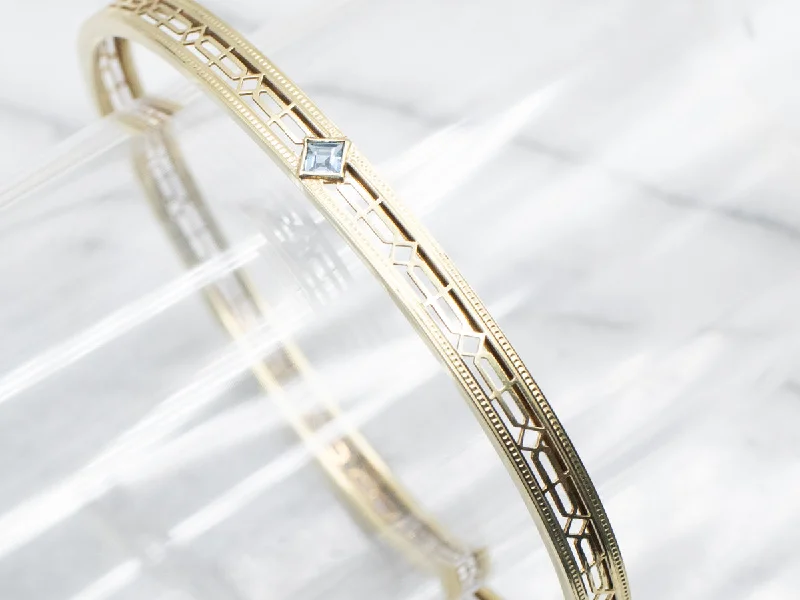 women's bracelets with gemstone bangle -Pretty Gold Filigree Sapphire Bangle Bracelet