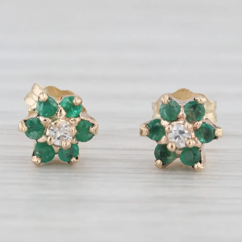 women's earrings with classic pearl studs -0.28ctw Emerald Diamond Flower Stud Earrings 10k Yellow Gold