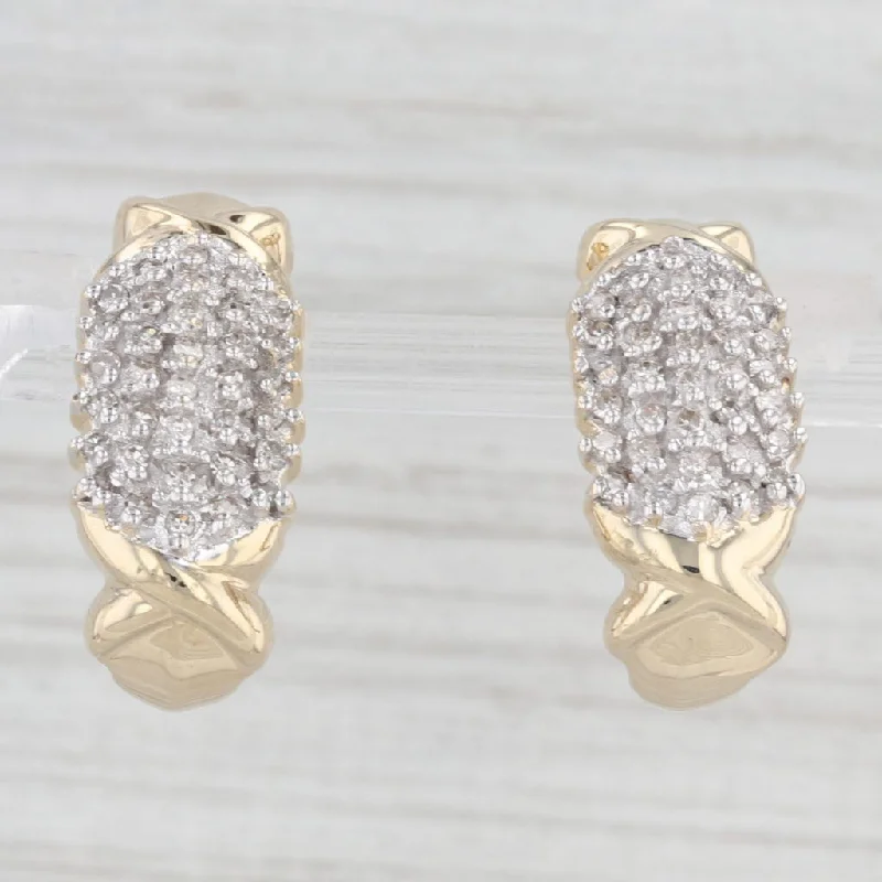 women's earrings with bezel-set stones -0.30ctw Diamond Cluster J-Hook Earrings 10k Yellow Gold Pierced Drops