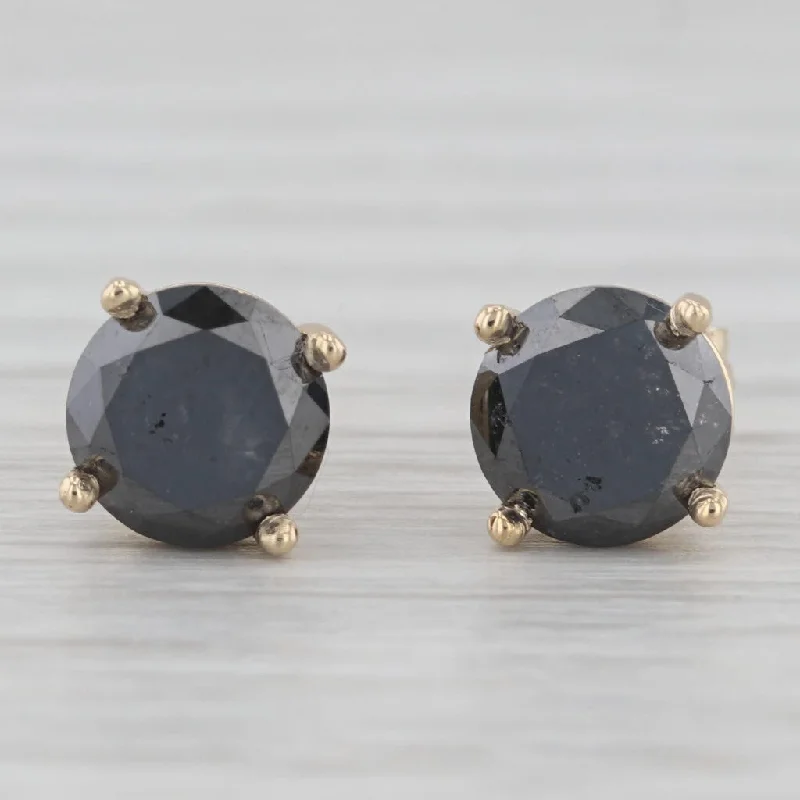 women's earrings with star-shaped crystals -New 2.67ctw Black Diamond Stud Earrings 14k Yellow Gold Round Solitaires