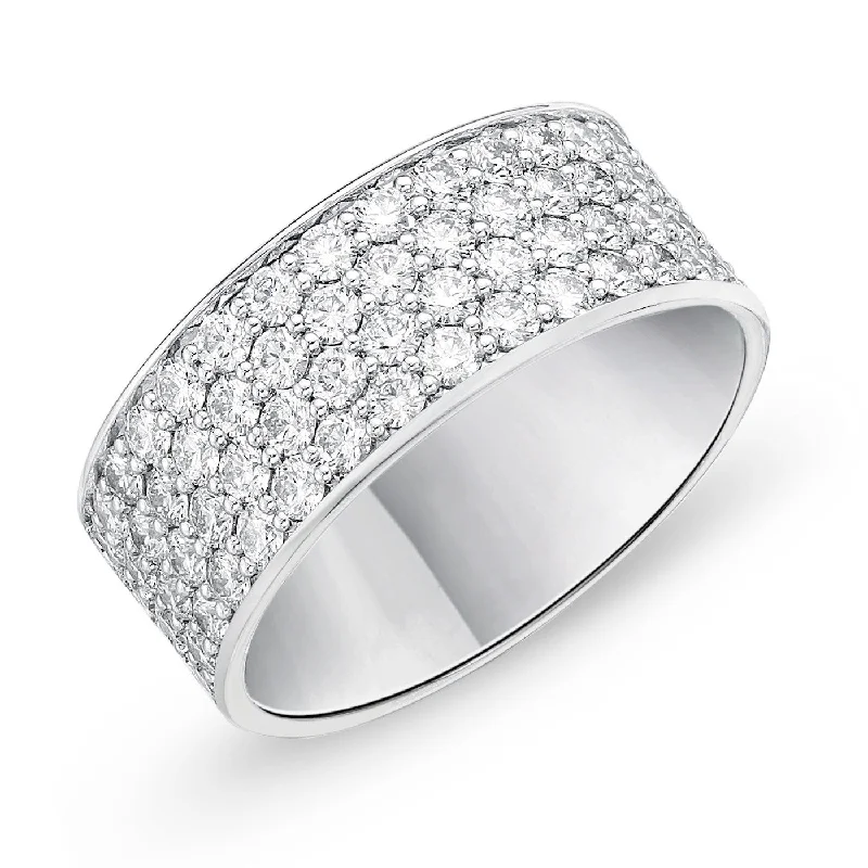 women's engagement rings with cushion cut -Memoire 18K White Gold Four-Row Halfway Pave Silk Diamond Band