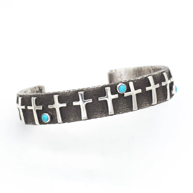 women's bracelets with adjustable size -Ernest Rangal Navajo Handmade Tufa Cast Sterling Silver Turquoise Cuff Bracelet