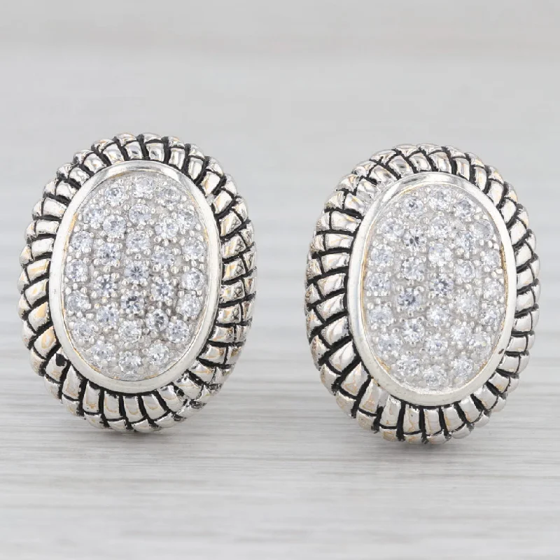 women's earrings with chandelier style -Pave Cubic Zirconia Earrings Sterling Silver Pierced Omega Back Drops