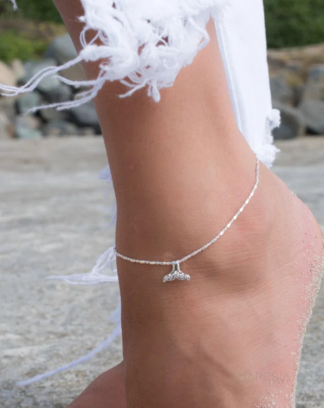 women's bracelets with gemstone bezel -Mermaid Tail Anklet Bracelet ~ Sterling Silver 925 ~ MA002