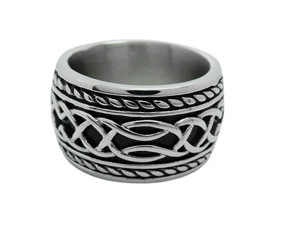 women's rings with sparkly design -Stainless Steel 14mm Celtic Infinity Knot Biker Band Ring