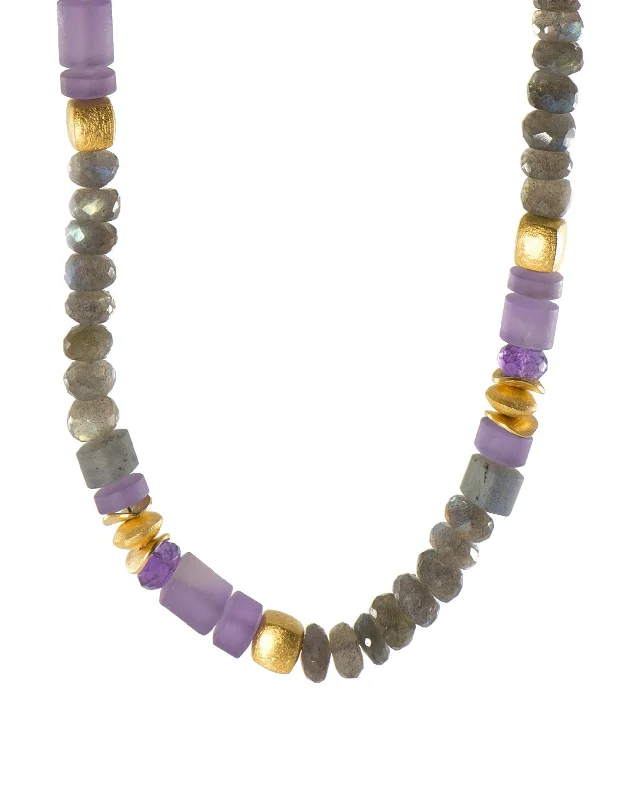 women's bracelets with charm bracelet -Amethyst and Labradorite 8 mm Necklace and Bracelet with 24K Fair Trade Gold Vermeil