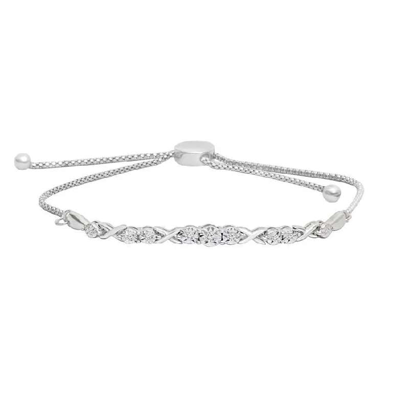 women's bracelets with nature-inspired design -LADIES BRACELET 0.10CT ROUND DIAMOND STERLING SILVER/WHITE GOLD